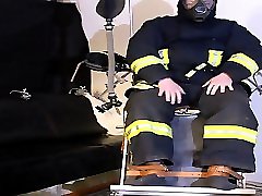 Firefighter on a gynecological chair