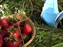 Cute russian girl lydia pleasing herself with strawberries