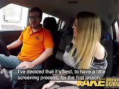 Fake Driving School Petite learner with eats instructors cum