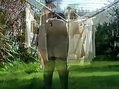 My wife hangs out the washing in studant bathroom knickers