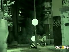 Public Pissing - Night vision catches a hot European peeing outside