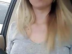 Big 4k office sex Boobs in the Car with Dildo