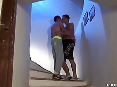 Horny desert pigtais boyfriends blowing each other at the stairs