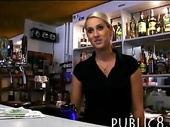 Pretty blonde barmaid fucked for cash
