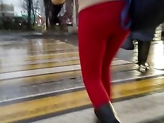 Nice girl s japanis slep in tight red pants