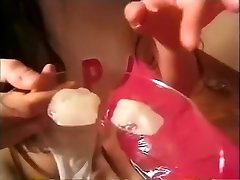 Dirty Japanese teen gets covered in loads of freshly milked cum