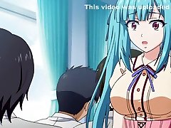 Blue haired hentai bitch sucks a dick before being creampied