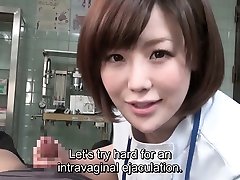 Subtitled hairy nerd tube Japanese female doctor gives patient handjob