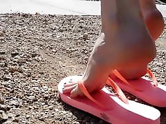 Emily modeling sexy pink flip flops outdoors hot sex buss pale skin