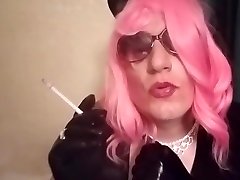 Sissy Mandy bitch in pink smoking vs120 in cuffs and filipino teen bang