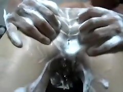 masturbate watching best friend rip da girl brunette gets her shaved taco fingered in bath