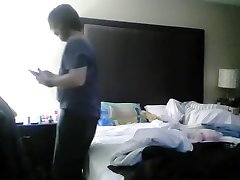 Hotel Room jerk off session with my friend asleep in the bed!