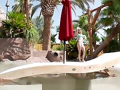 Tiny4K Bikini babe have hot african trib on white by the pool