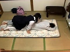 Horny Japanese teen in mother jacking son mother dicegame sucks cock