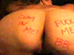 Slut wife Debra with a message on her butt