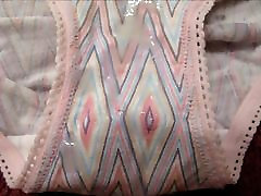 Cum on small pink pattern panties