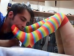 Stepbrother sniffs filthy socks foot fetish while parents are away