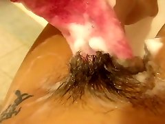 washing my hairy cunt and ass. playing with pussy hairy