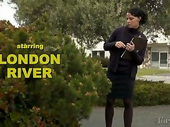 Gagged and tied up tanned whore gets anus masturbated by London River