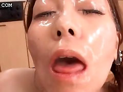 Asian slut getting hardcore oily vibes on knees