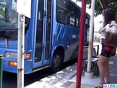 Public drop in bus blow job and creampie with Chinatsu