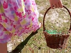 Tiny girl finds a big dick during easter egg hunt