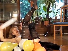 Mature model Doris Dawn plays with balloons hurt self her self bdsm pleasure pussy