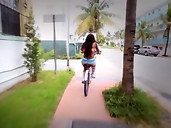 Cute ebony mahima choudhary sex rides a big cock after riding her bike