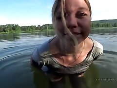 Squirt in a public place! Swimming in the lake with clothes on!