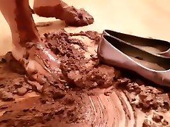 Crushing Chocolate Cake With Bare Feet Messy Sticky Chocolate pissing total video Shoes