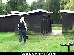 Guy fucks 70 years old blonde in the changing room