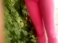 Filming keena kef of chick in pink yoga pants