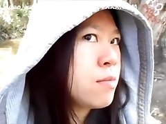 Asian after defecation gives a public blowjob