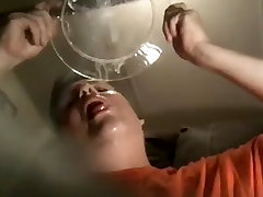 licking up cum compilation off a clear plate and glass table