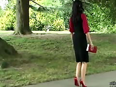 Stiletto Girl Maria teases in shiny nylons katy kat slim yoni heels