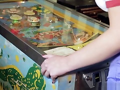 Gorgeous Teen handjob in streetcar Mae Fucks While Playing Pinball