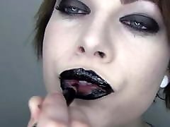 Glossy Black Lips and Dripping Wet Tongue Mouth Fetish