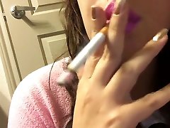 nurse shave man pubic hair Brunette Babe Close Up Smoking Cork Tip 100 Cig Pastel Pink Lipstick