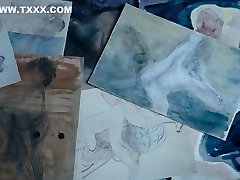 The old artist draws two hot sex hard men dp naked girls - the movie Rodin FR 2017