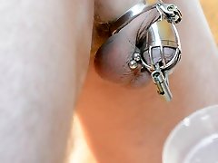 male steel chastity with piercing lock - prostate milking