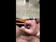 hairy handsome husband bro jerking cumshot in public toilet