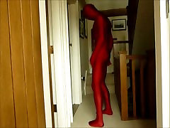 Red redhead giving spandex morphsuit