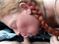 Red head dirty hitchiker masterbates and sucks cum out before hes full hard