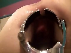 Tight asshole stretched by long foreskin no frenulum for a water enema