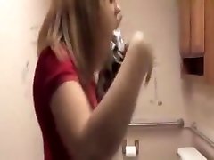 Blonde has dildo pussy in Bathroom