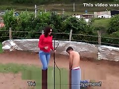 Femdom FM Whipping by riding woman in jeans
