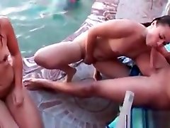 Pool Blowjob With College Girls