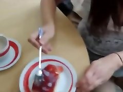 Cum semen out of pussy on cake