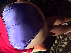 Wifey bends over in shiny satin purple panties