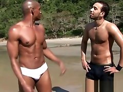 Latino outdoor kings goes bareback by the beach